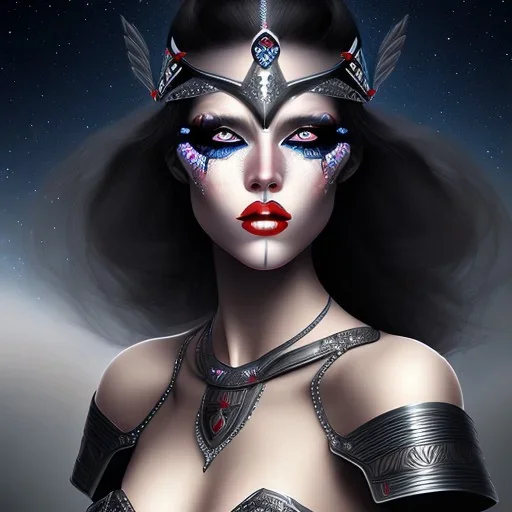 black long hair lady warrior top black eyes under the Stars