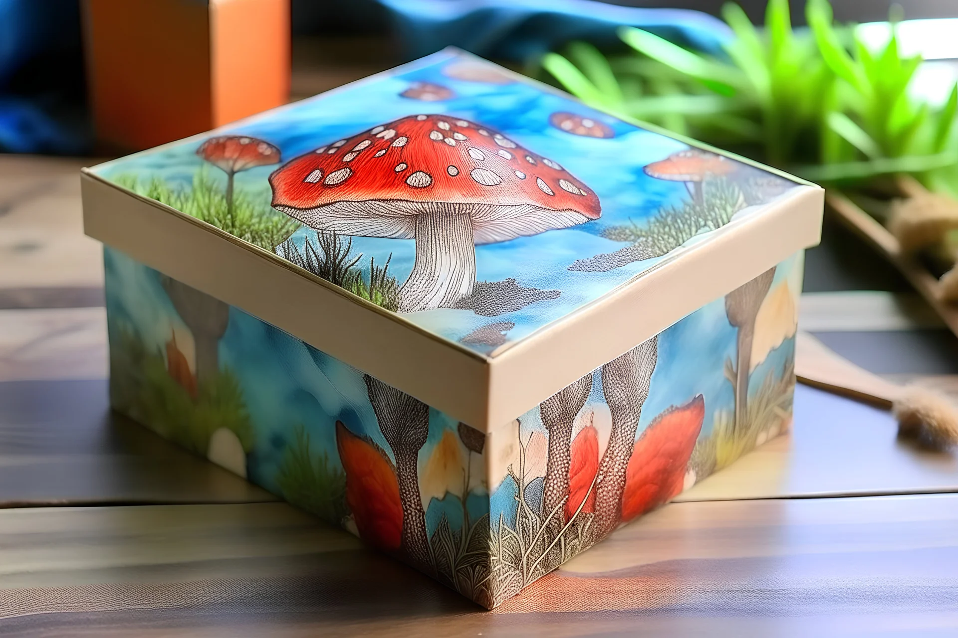 Hand Painted Prints Retro Style Wild Mushroom Gift Box