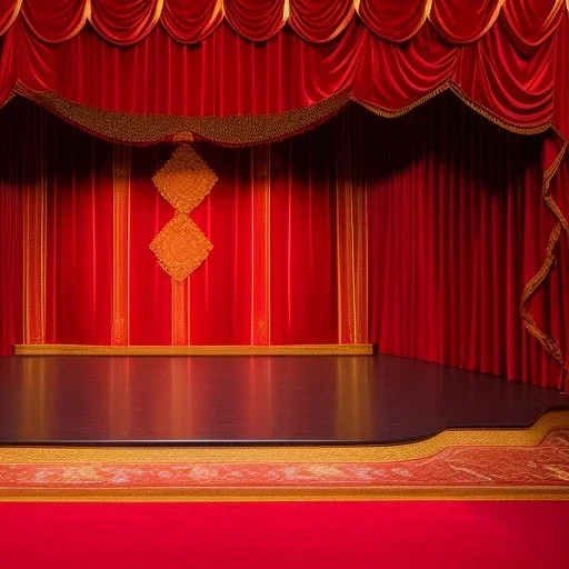 theater stage with red curtain, twins performing, vaudeville, ethereal, soft lighting,