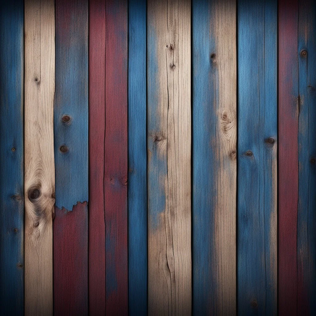 Hyper Realistic navy-blue & maroon multicolor grungy rustic wooden plank wall texture in an empty room with vignette effect