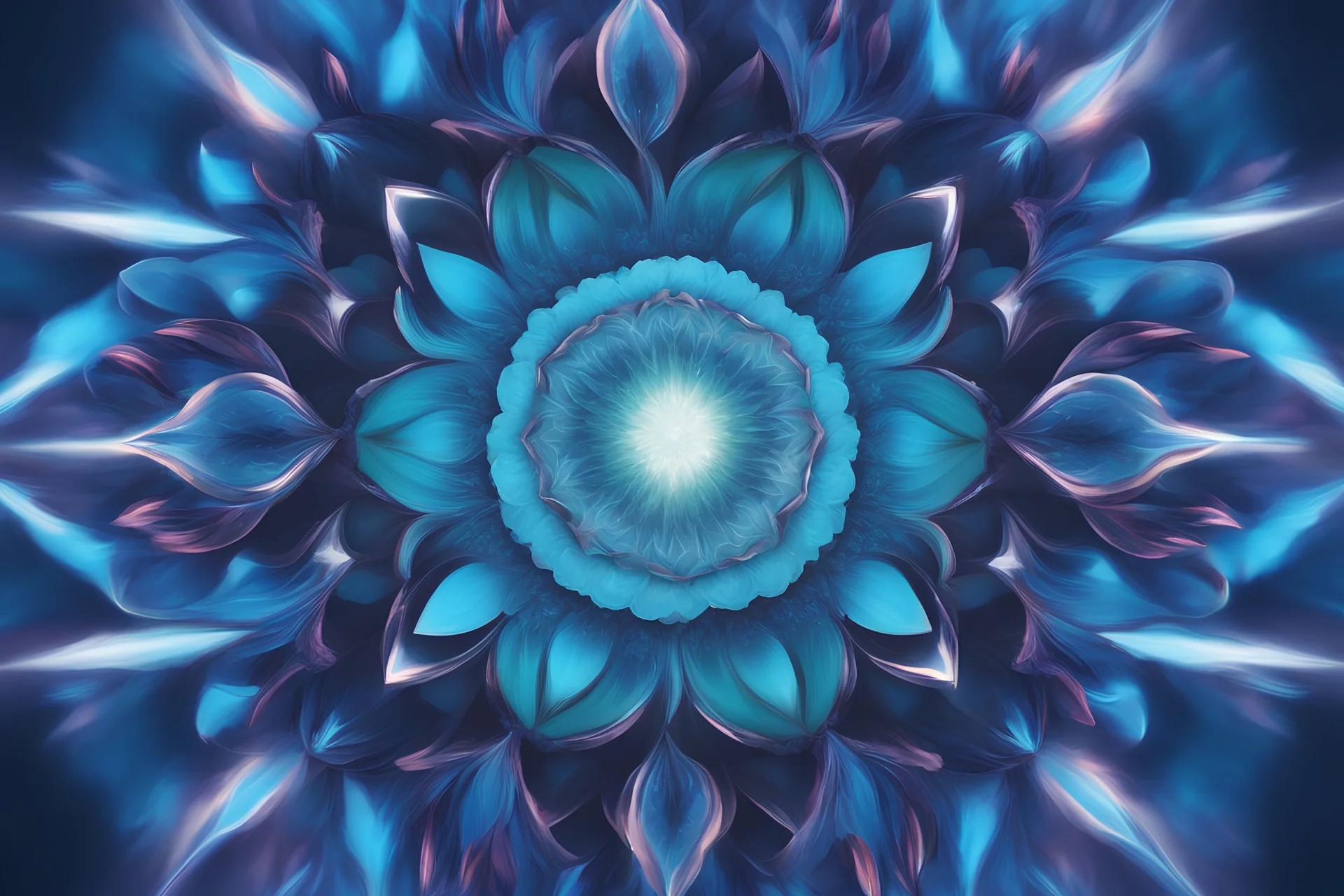mandala bright harmony of blue turquoise white, transparent crystal center, light effect, lotus flowers, vaporwave colorful, concept art, smooth, extremely sharp detail, finely tuned detail, ultra high definition, 8 k, unreal engine 5, ultra sharp focus