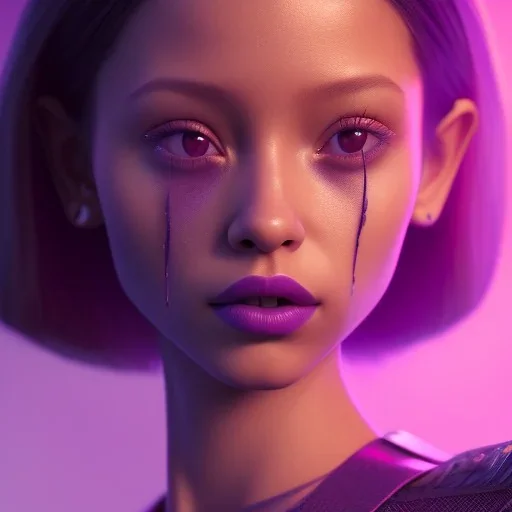 Jenna ortega as wednesday, wearing a dark purple lip paired with the soft smoke around eyes, wednesday hair, wednesday dress, hyper detail, octane render, unreal engine 5, photorealistic, 8k resulation