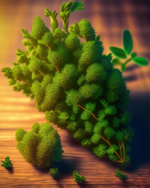 Thyme. Realistic photo. HD. Glowing. 3d style