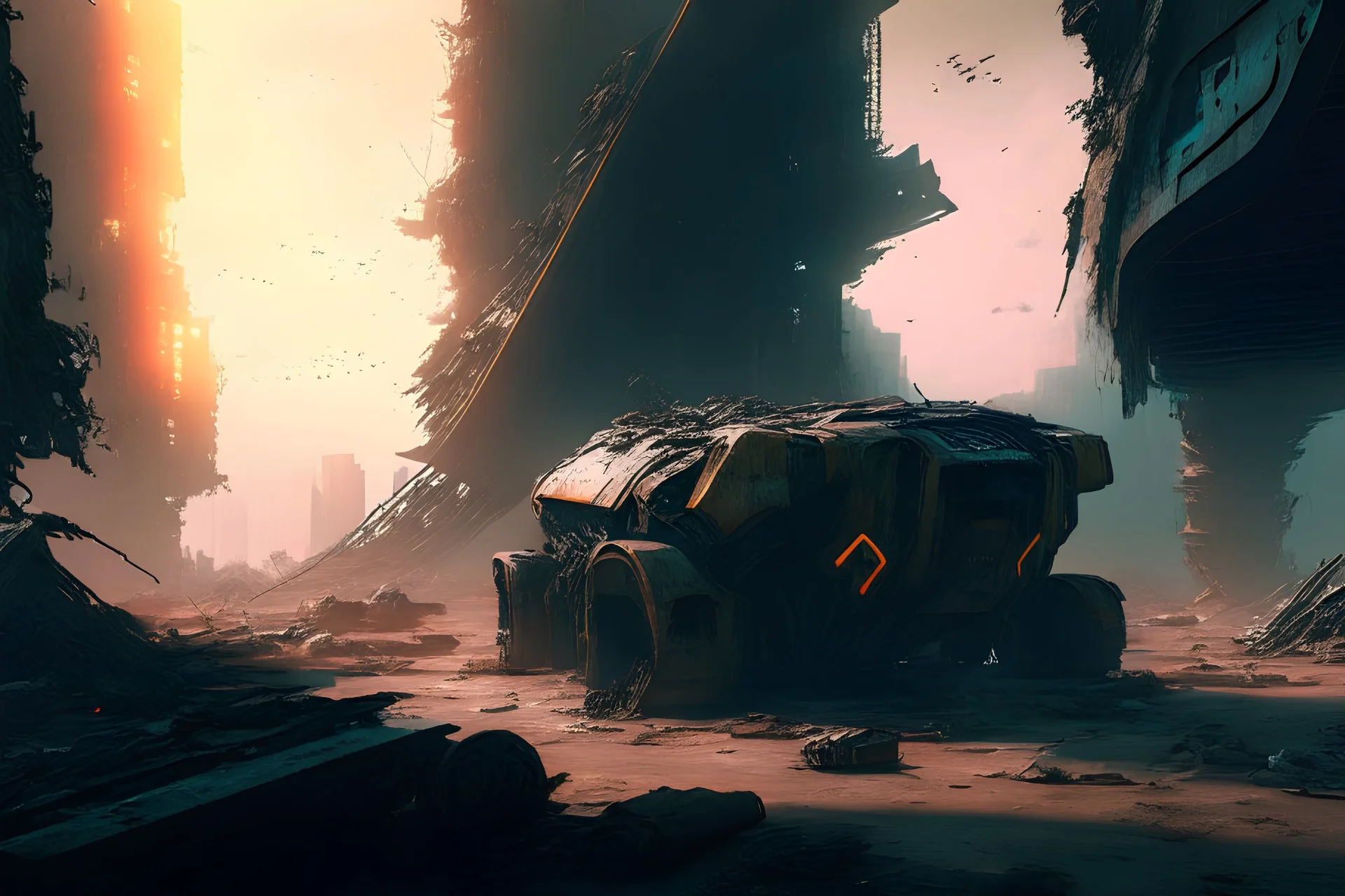 futuristic MATTE PAINTING artstation action scene HAWKEN MATRIX postapocalyptic dysoptia scene photorealistic uhd 8k VRAY