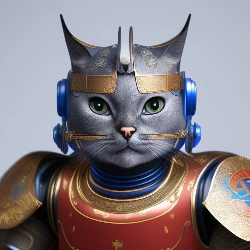 beautiful smooth realistic Japanese samurai robot cat body, run on dark cosmos background, dog еye, extremely sharp detail, finely tuned detail, ultra high definition, 8 k, unreal engine 5, ultra sharp focus, accurate sword wings, positive smile