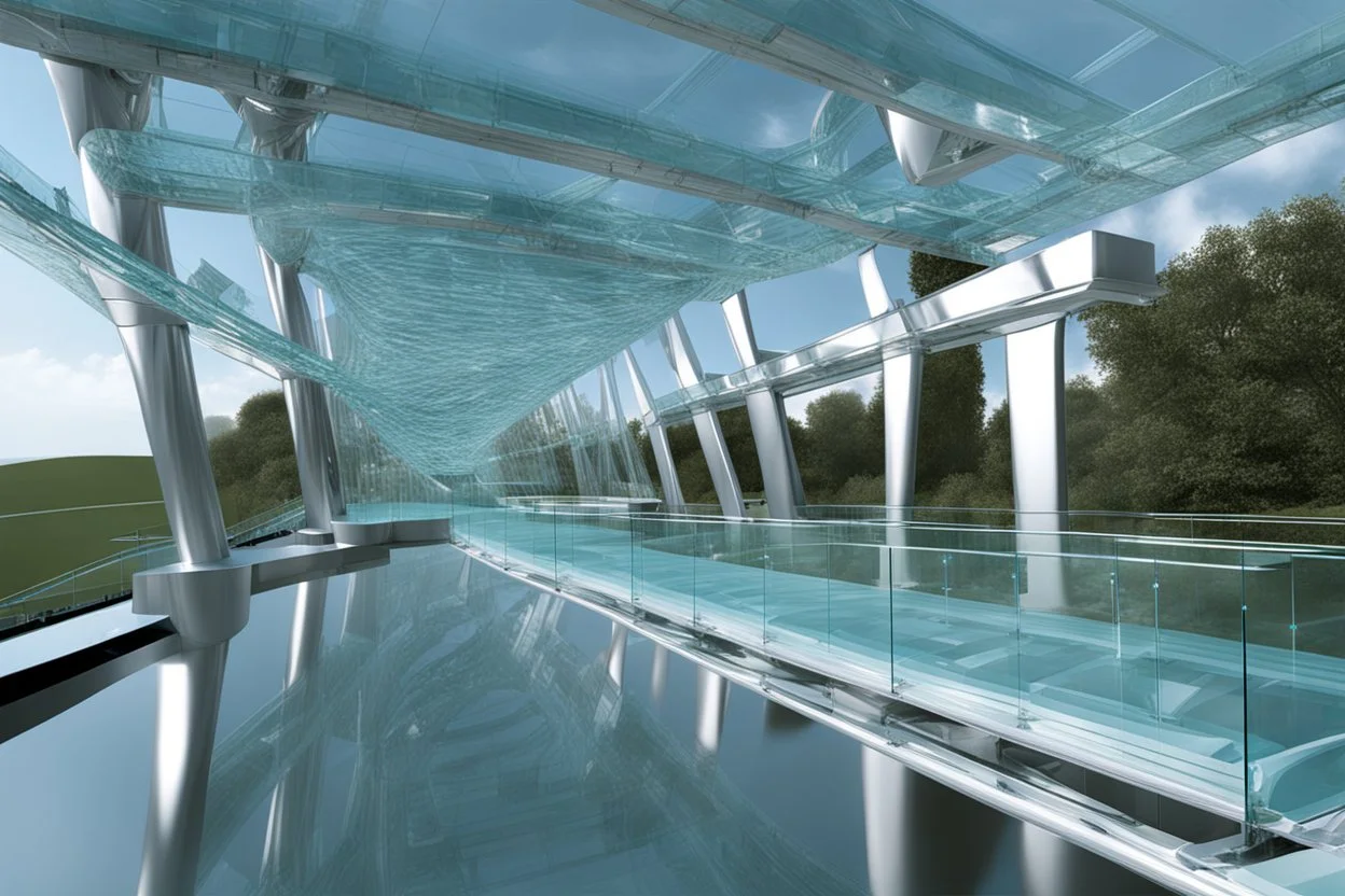 a futuristic glass bridge made of glass by architect "Science-Fiction"