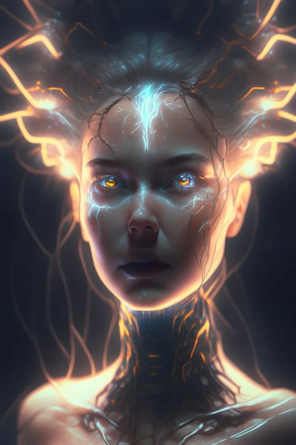 feminine entity ,ultrarealistic, dramatic lighting, electrical details, high details, 4k, 8k, best, accurate, trending on artstatio