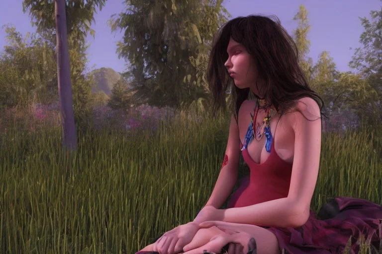 hippie girl smoking by alex ross in unreal engine