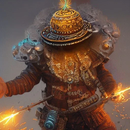 Insanely detailed photograph of an “ a duster wearing mariachi focusing on a glowing D20” with intricately detailed Sombrero, intricate armored charo, hyperdetailed painting by Ismail Inceoglu Huang Guangjian and Dan Witz CGSociety ZBrush Central fantasy art album cover art,8K, hdr, mysterious, flickeringlights ,Stoic