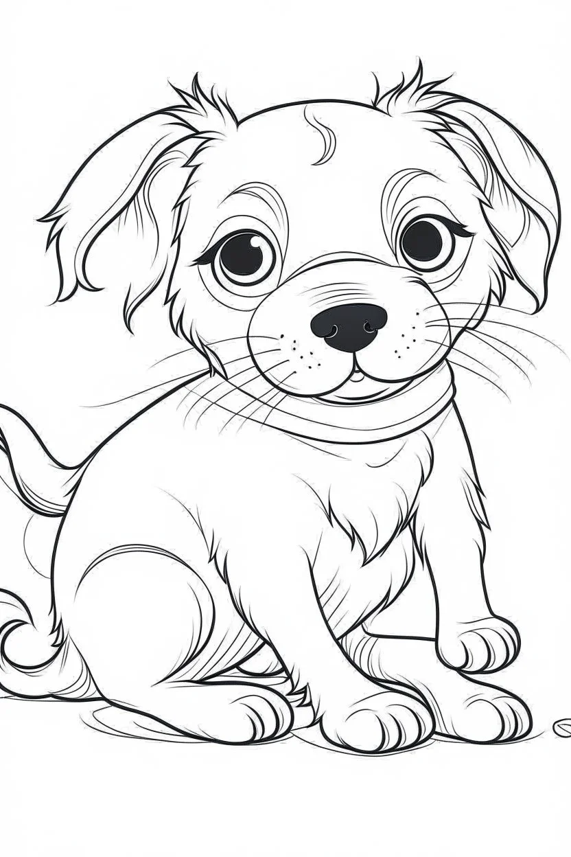 outline art for Puppy (Dog) coloring pages with sitch, white background, Sketch style, full body, only use outline, toddlers style, clean line art, white background, no shadows and clear and well outlined.