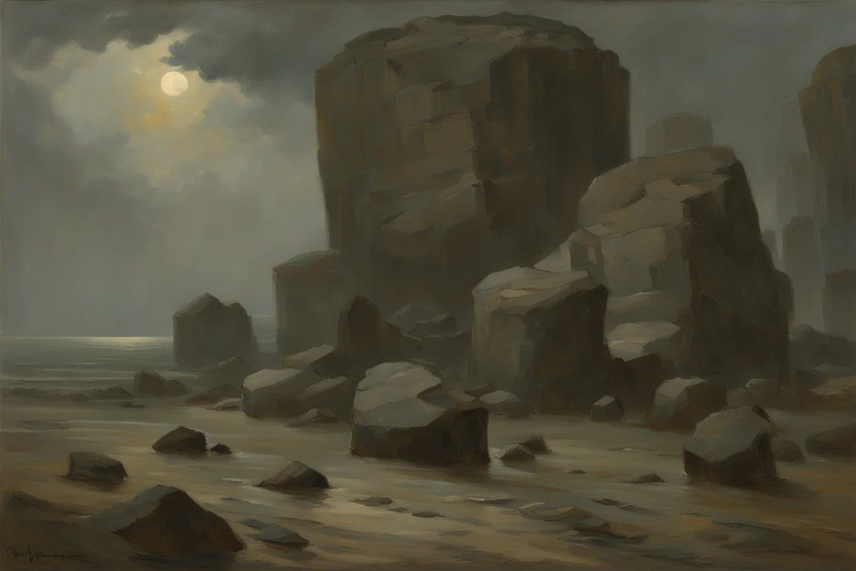 grey sky, rocks, sci-fi, friedrich eckenfelder and henry luyten impressionism paintings