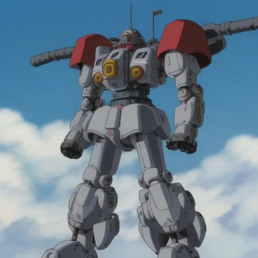 mecha with tracks for a tank. His body is armor and his hands are machine guns. The robot head has animal as a driver.