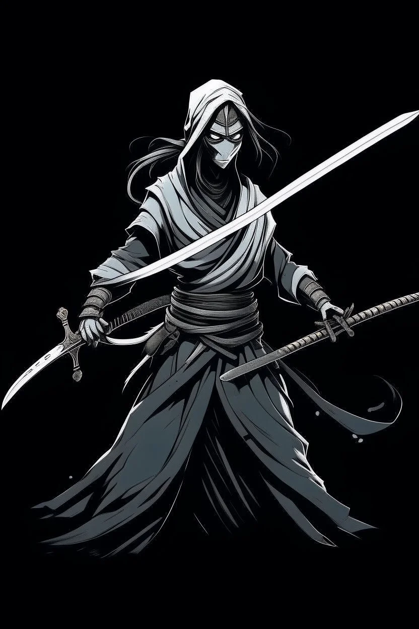 female ghost wielding a long katana, dark style