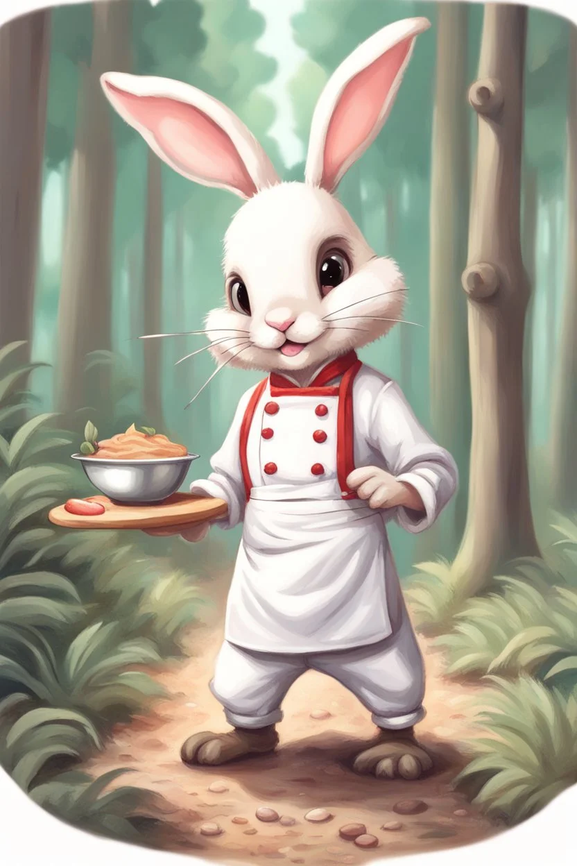 Cute bunny adventurer chef in a forest art realism