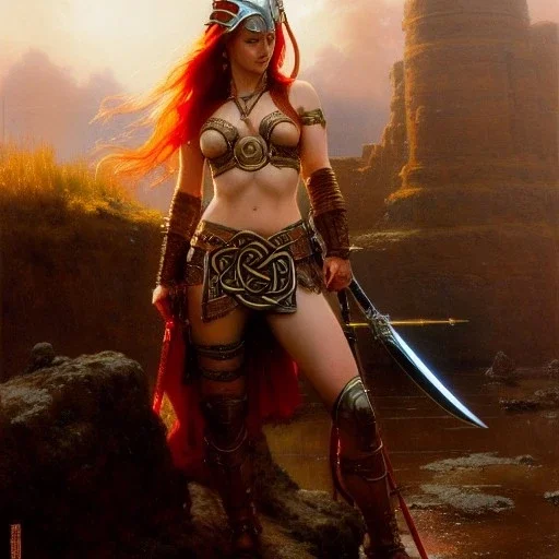 portrait 'beautiful Sexy busty Redhead Sif',long hair, Braids,horned helmet, celtic tattoed,painting by gaston bussiere, greg rutkowski, yoji shinkawa, yoshitaka amano, tsutomu nihei, donato giancola, tim hildebrandt, oil on canvas, cinematic composition, extreme detail,fit full head inside picture,32k