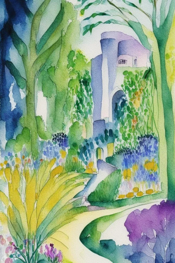 abstract watercolour english garden in the style of picasso centred