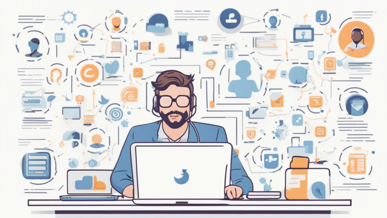 The image for the article embodies the concept of building a personal brand and achieving success in the digital world. The frame exudes a sense of professionalism, featuring an individual dressed in stylish attire seated in front of a computer screen, reflecting dedication and professionalism in the digital workspace. On the other side of the screen, there are icons and logos of popular social media platforms such as Facebook, Twitter, and Instagram, indicating personal reliance on these platfo