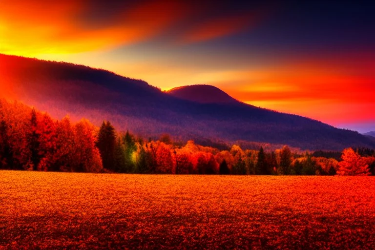 Amazing sunset with epic autumn landscape, ultra hd 4k, photography, hyperrealistic