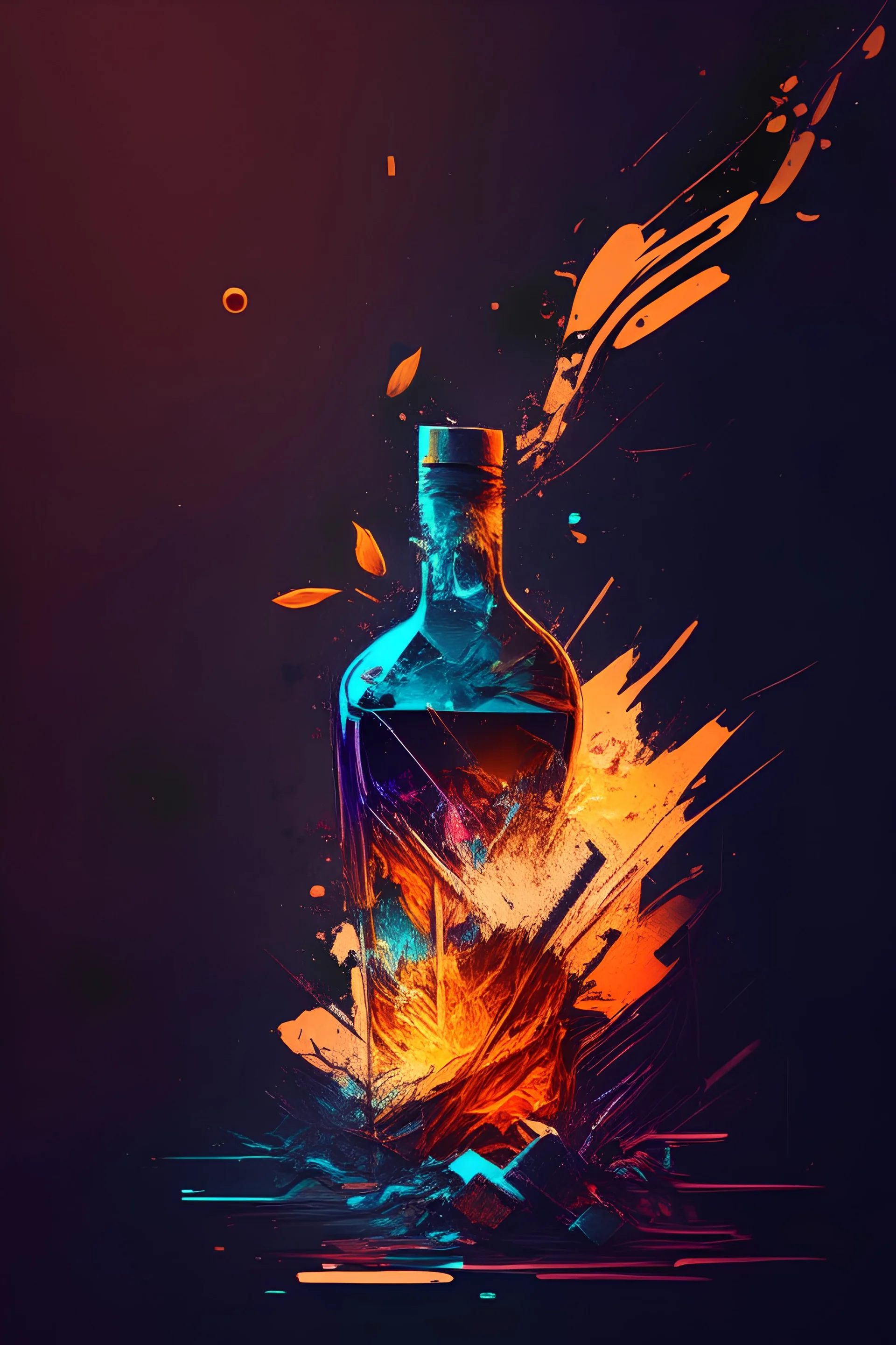 Alcohol abstract, ruined life illustration, 8k