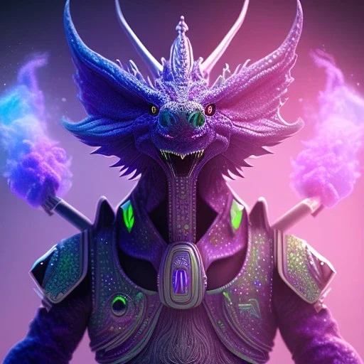 purple mythical creature in galaxy, teal and purple smoke, detailed, realistic, 4k