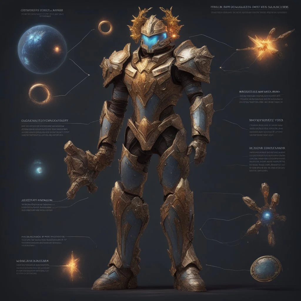 A battle suit made of galaxies and stars with a glove that has seven endless stones Battle armor from the extract of galaxies Battle armor from the extract of galaxies with a fiery sword ,God-like man with infinite power who owns the galaxies and wears a beautiful crown