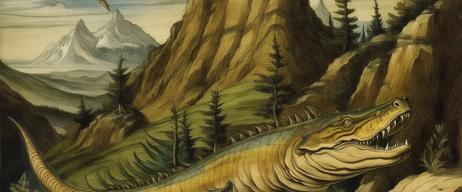 A land shark on a mountain painted by Albrecht Durer