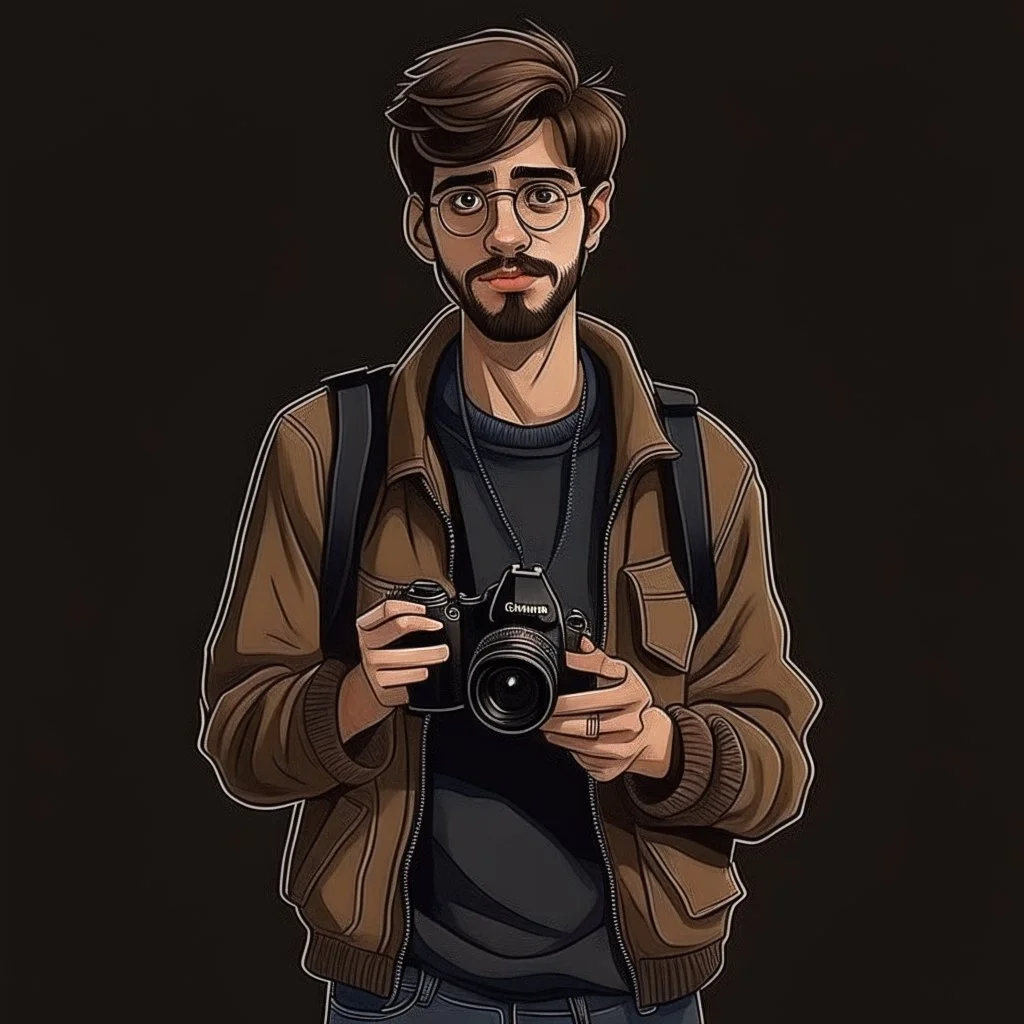 Unassuming man with nice casual 90s clothes and a camera grimdark realistic