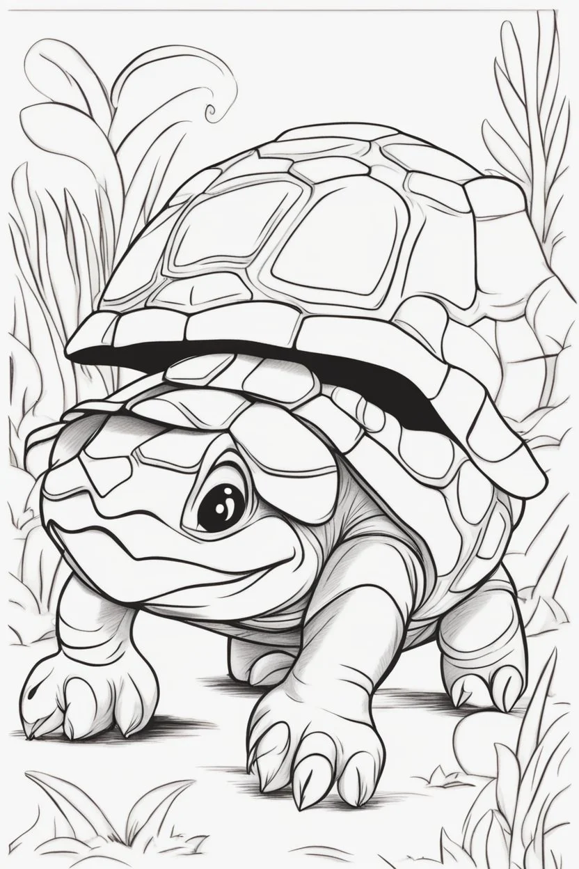 blank colouring book, white blank background, simple picture for toddlers, turtle pet, disney and pixar style