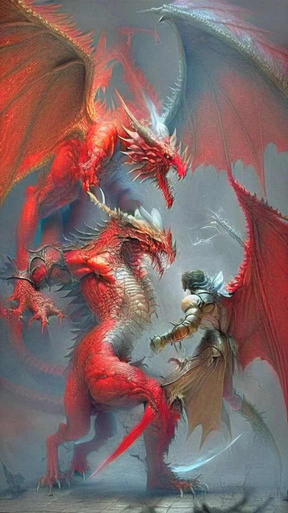 red dragon fighting an angel