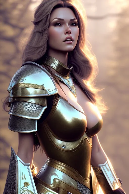 milf, brunet hair, knight armor, full body, forest, 8k resolution, high-quality, fine-detail, intricate, fantasy art, detailed matte, volumetric lighting, illustration, 3D