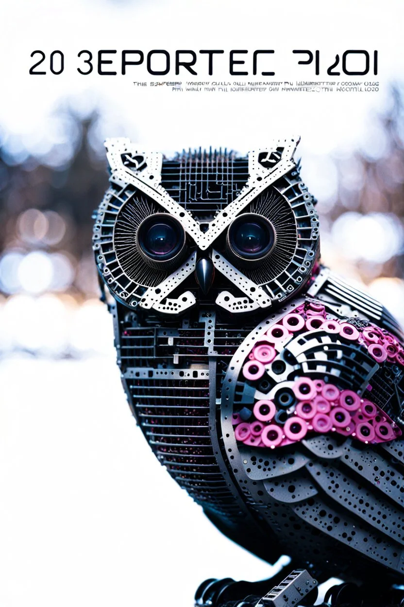 Owl made of Raspberry Pi micro computer parts, Lush Void: The Solar-Cyborg, Underpunk, imperfection, natural lighting, cinematic, Fuji Film, Anamorphic lens, 2040s, deep depth of field, Solarpunk