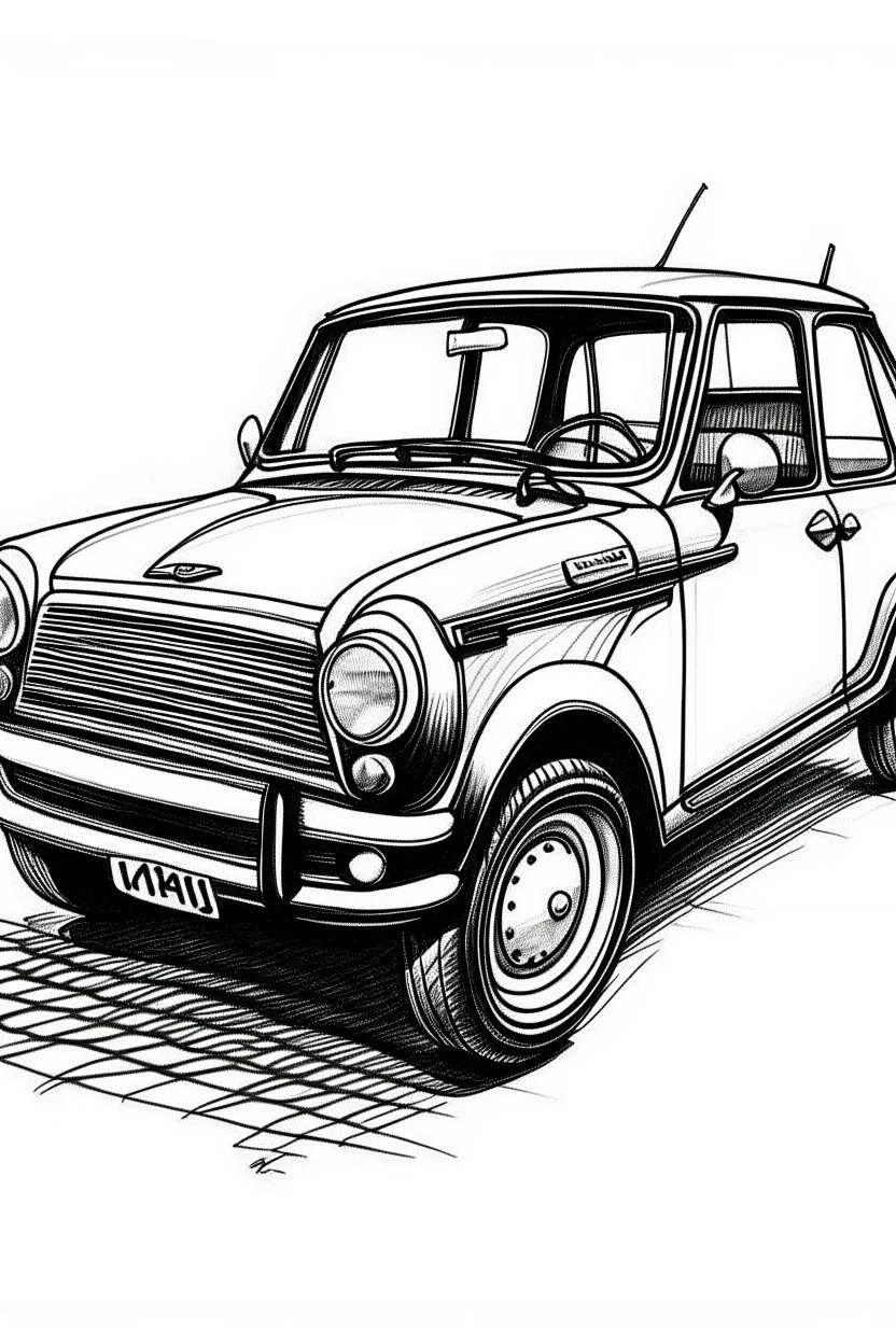 Small car drawing Black and white drawn ...
