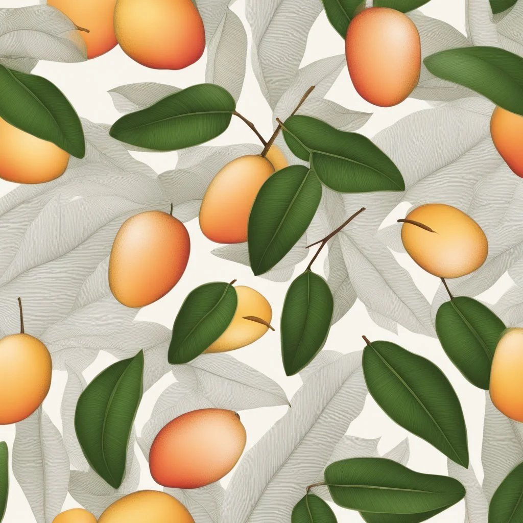 A background with colors of mango and its leaves and some light orange