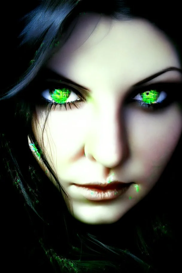 beautiful fantasy green eyes black endless hair logo