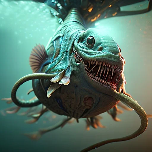 fluid ink angler fish creature, unreal engine 5, 8k resolution, photorealistic, ultra detailed