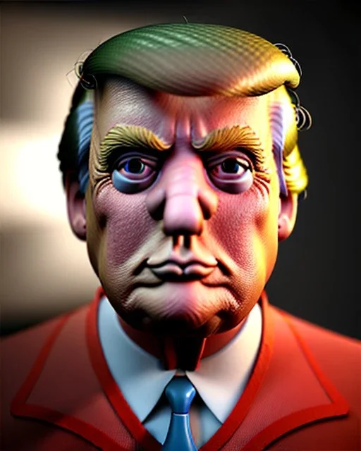 Realistic Waist up Portrait, Donald trump muppet, retro style, photo studio, unreal engine 5, god lights, ray tracing, RTX, lumen lighting, ultra detail, volumetric lighting, 3d.