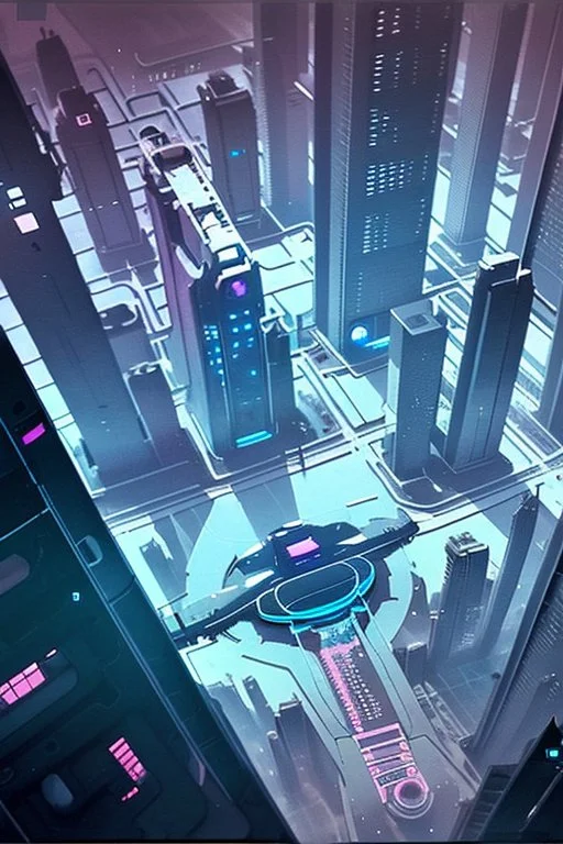 map of a futuristic cyberpunk city from above