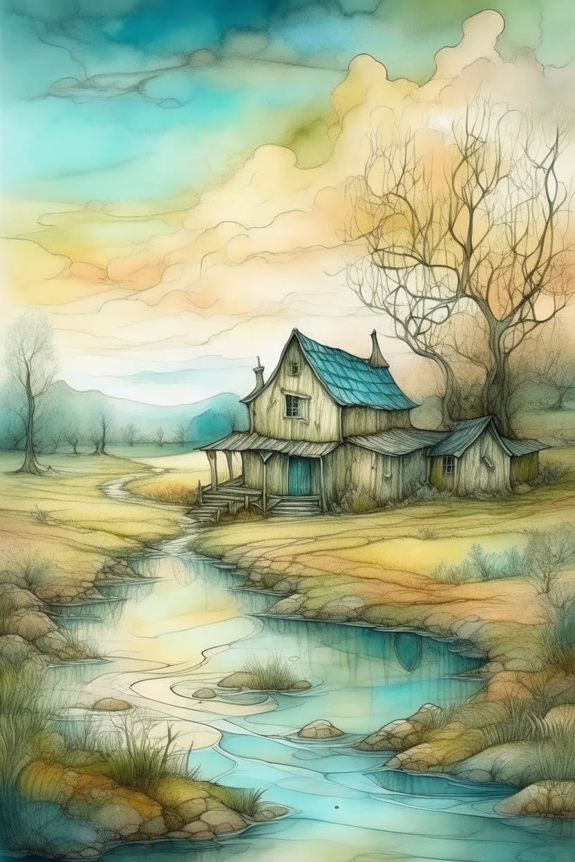 The place where the Dream and its followers live. Watercolor, fine drawing, beautiful van gogh landskape, pixel graphics, lots of details, pastel aqua colors, delicate sensuality, realistic, high quality, work of art, hyperdetalization, professional, filigree, hazy haze, hyperrealism, professional, transparent, delicate pastel tones, back lighting, contrast, fantastic, nature+space, Milky Way, fabulous, unreal, translucent, glowing