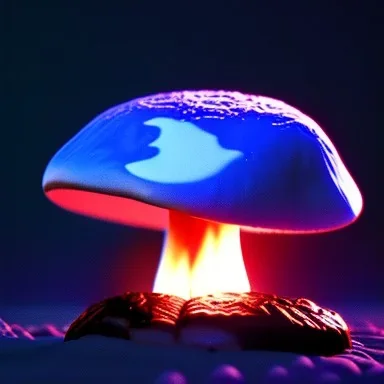 MUSHROOM lANDSCAPE BURNING IN BLUE FLAMES