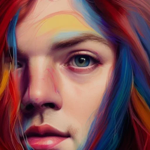 Photo of Ian Gillan , beautiful face, multi-hued red hair; in the style of martine johanna, draped in flowing fabric, ignore nsfw, colorful energetic brush strokes, realistic, sharp focus, 8k high definition, insanely detailed, intricate, elegant, art by martine johanna and artgerm