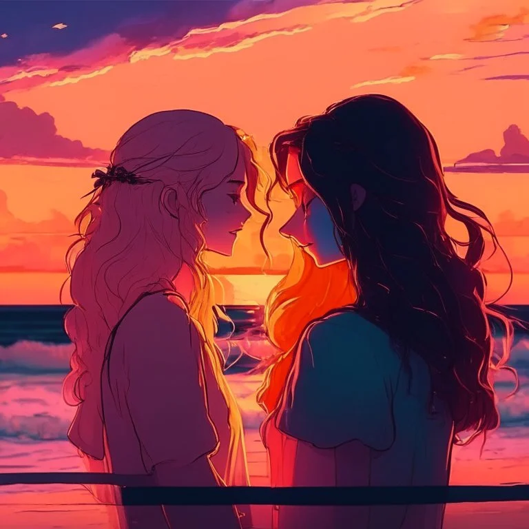 sunset, lofi colors, lofi vibes, cool colors, 2 girl