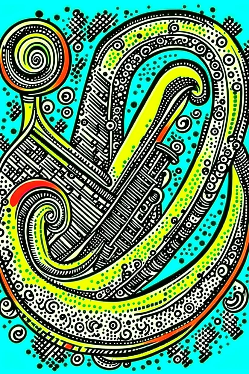 Vintage pop art style, musical horn curve