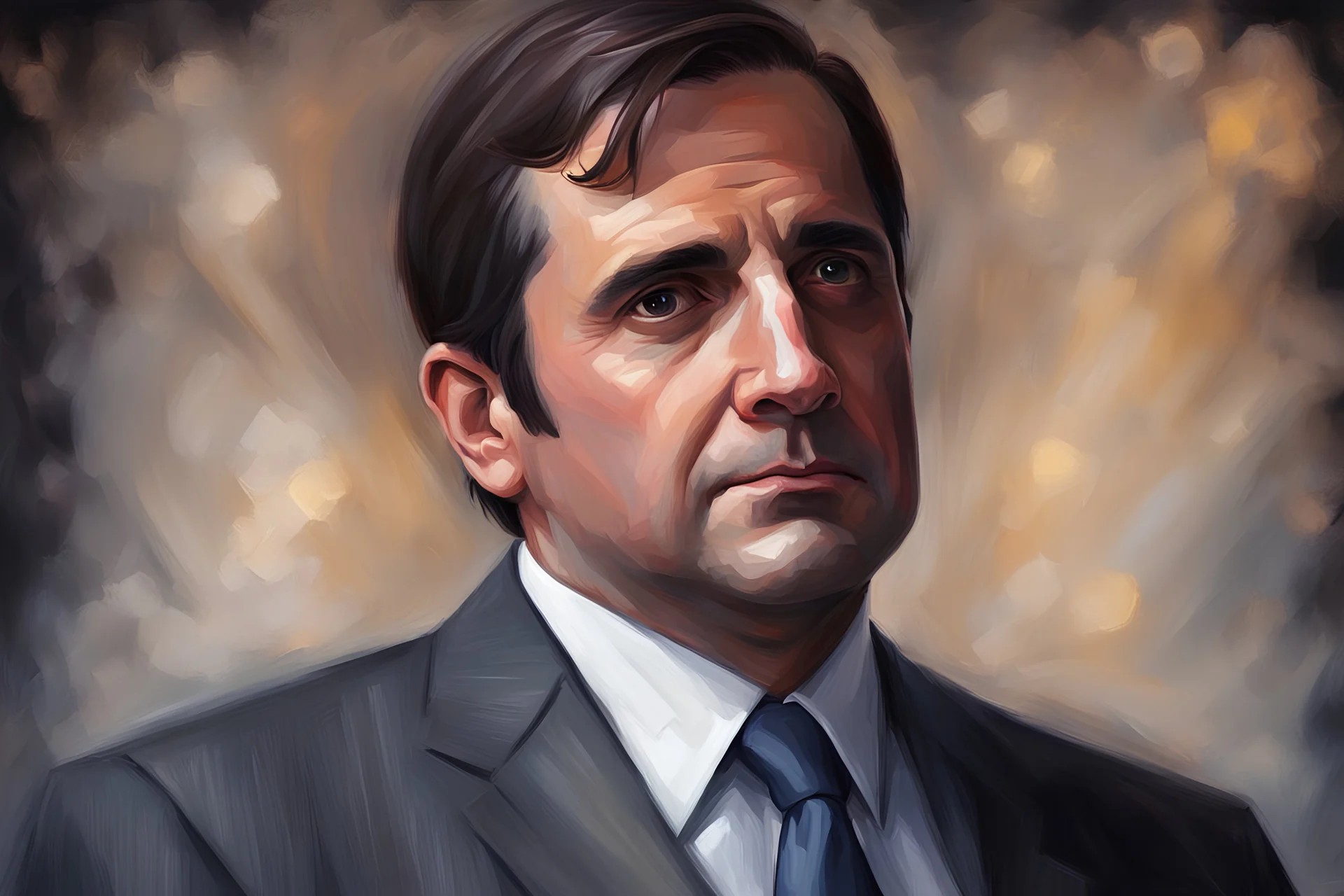 fillmmaker michael scott. oil painting style with dark ilumination and renascense style