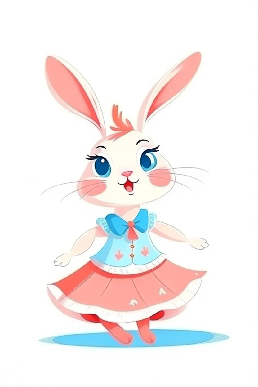 cartoon style: cute little rabbit dancer in a dress.