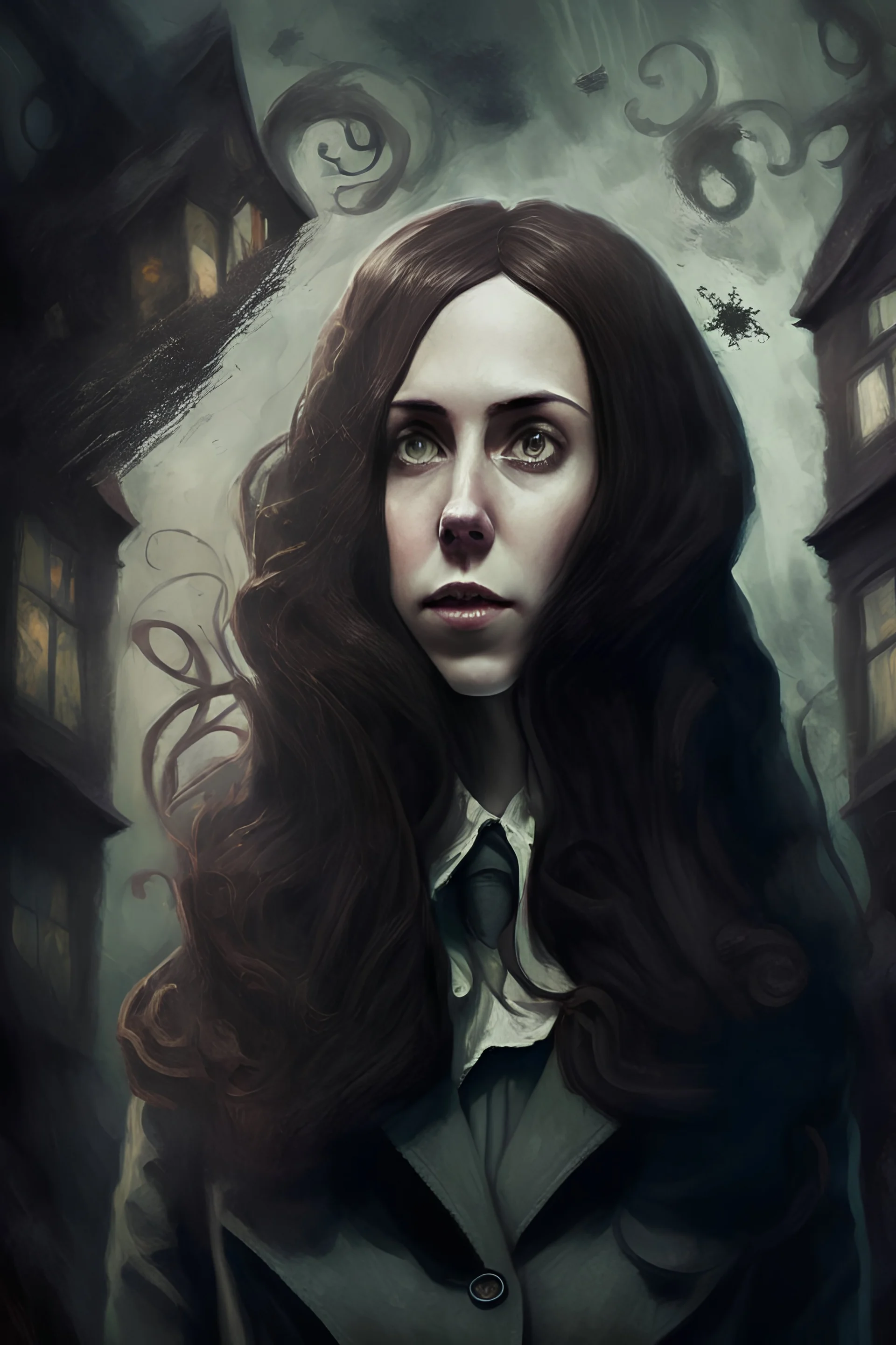 woman with brown hair in Lovecraft world