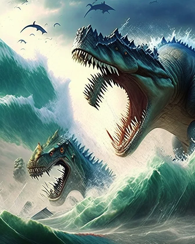 War between dinosaurs and waves