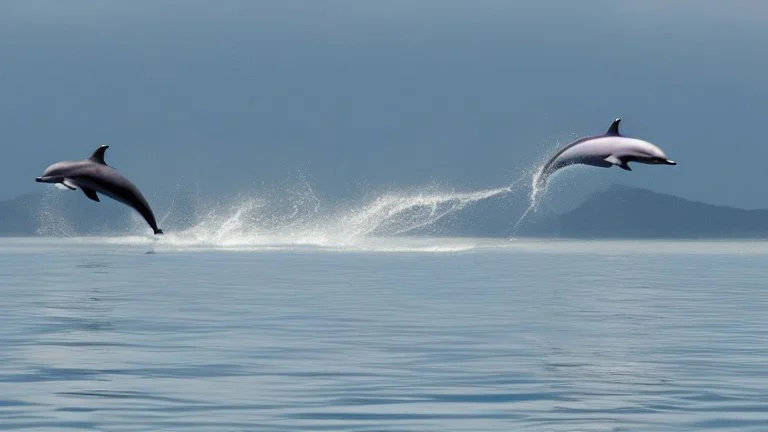 A train to cross the ocean where dolphins are jumping.