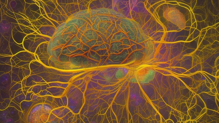 "The image represents microscopic details of the human brain, displaying intricate nerve structures and neural transmissions. The picturesque image reflects the complexity and beauty of neural structures in the brain, indicating recent advancements in the field of neuroscience and the significant discoveries it represents."