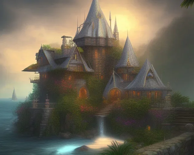 mystical house on a hot tropical island, fantasy art,