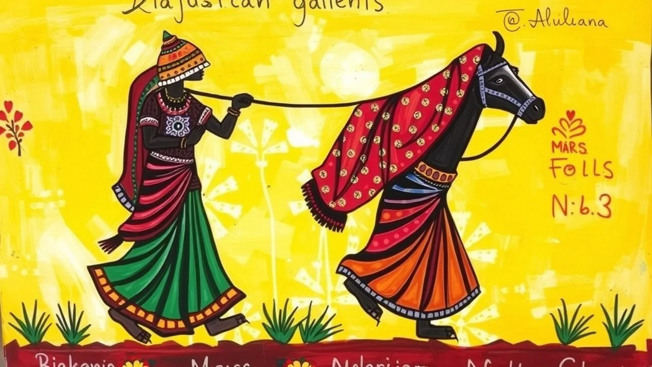 Typical Colorful Rajasthani Cloth Folk Traditional Art Painted From Acrylic Paints.